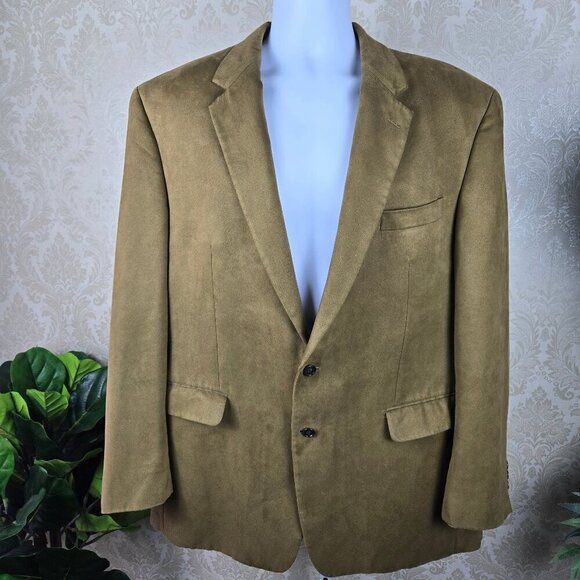 Lauren Ralph Lauren Size 46L Tan Faux Suede Sport Jacket Blazer 2 Button Closure - Picture 1 of 15